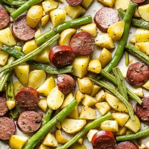 Sheet Pan Sausage with Potatoes And Green Beans