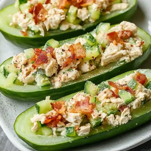 Bacon Ranch Chicken Salad Cucumber Boats