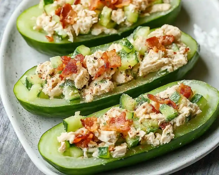 Bacon Ranch Chicken Salad Cucumber Boats