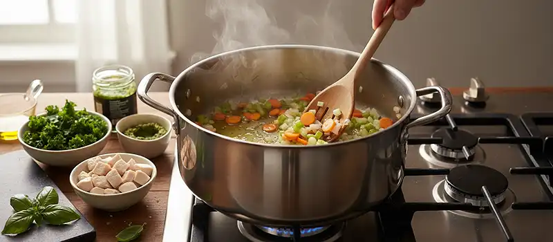 Creamy Kale Chicken Pesto Soup