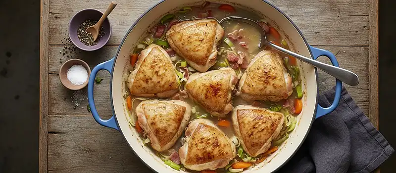 White Wine Braised Chicken 3 elegant spring vegetables