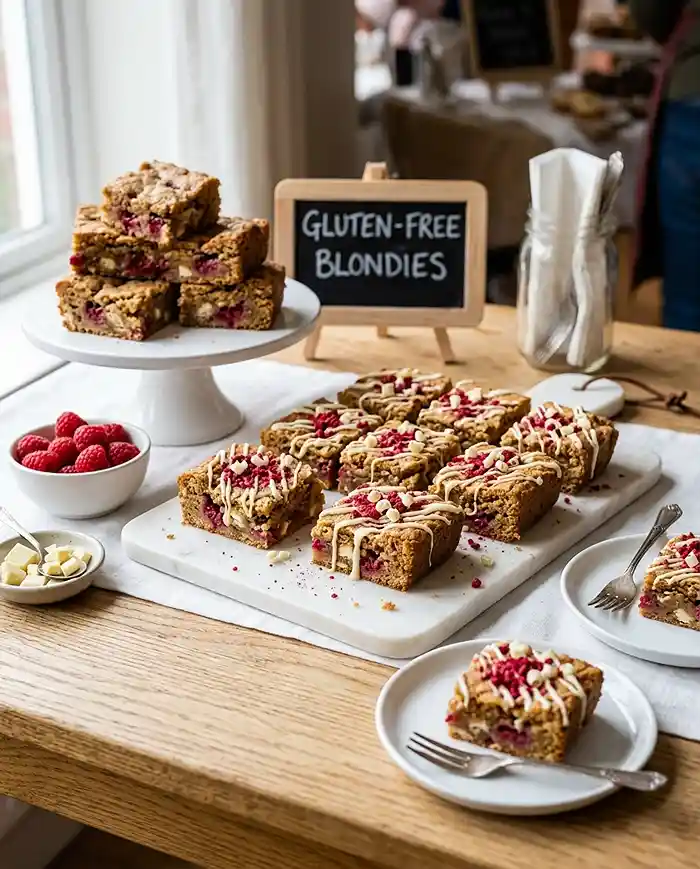 Gluten-Free Raspberry White Chocolate Blondies 4 bake sale dessert