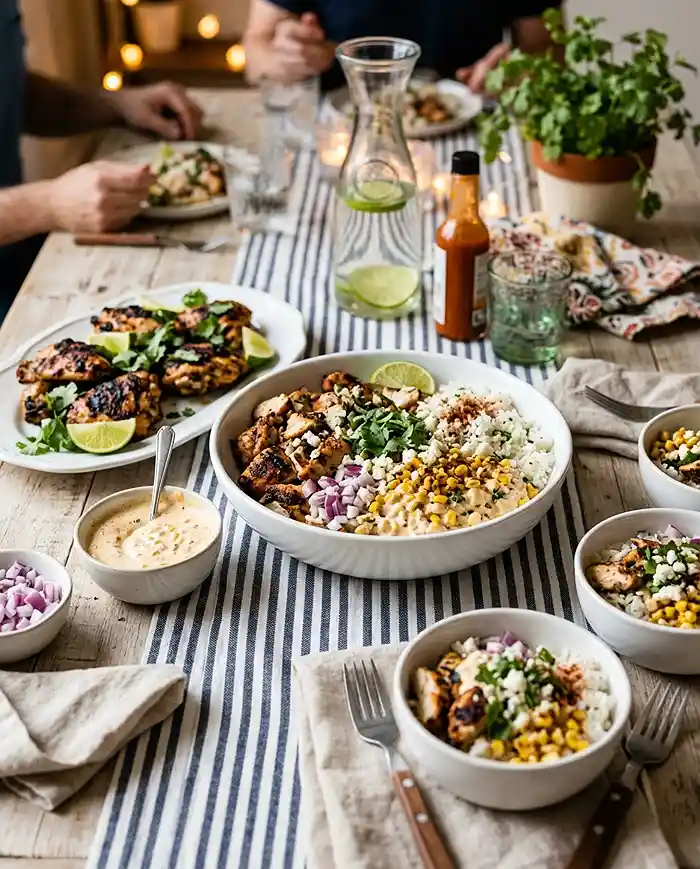 Gluten-Free Street Corn Chicken Rice Bowls 4 summer bowl recipe