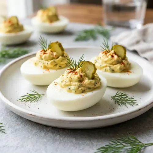Gluten-Free Dill Pickle Deviled Eggs