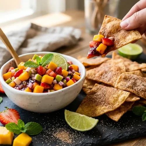 Gluten-Free Fruit Salsa with Cinnamon Chips