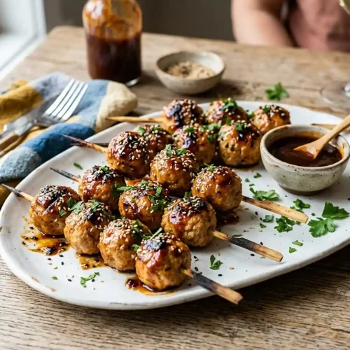 Honey BBQ Turkey Meatball Skewers