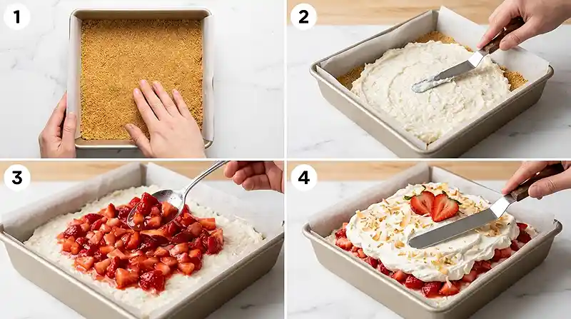 No-Bake Coconut Cream Strawberry Bars 3 coconut cream strawberry dessert
