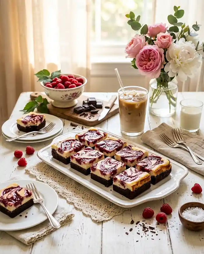 Raspberry Swirl Cheesecake Brownie Bars 4 crowd favorite dessert