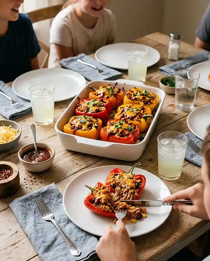 Gluten-Free BBQ Chicken Stuffed Peppers 4 easy family meal