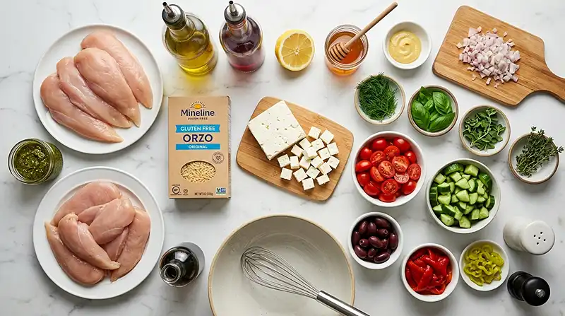 Gluten-Free Greek Chicken Orzo Salad 2 gluten free orzo salad