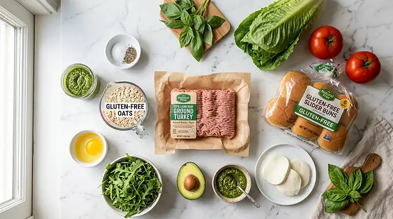 Gluten-Free Pesto Turkey Burger Sliders 2 gluten free turkey sliders