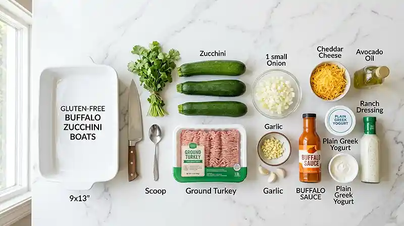 Gluten-Free Buffalo Turkey Zucchini Boats 2 gluten-free zucchini boats