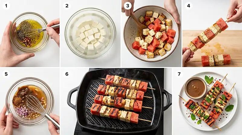 Gluten-Free Halloumi Watermelon Skewers 3 halloumi watermelon bites