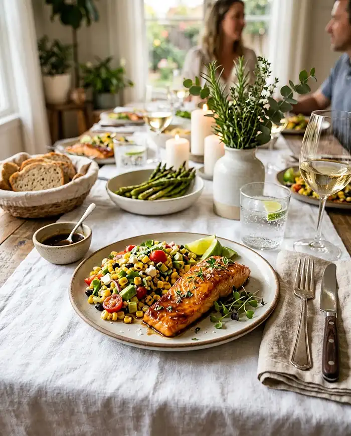 Honey Balsamic Salmon with Corn Salad 4 honey balsamic salmon
