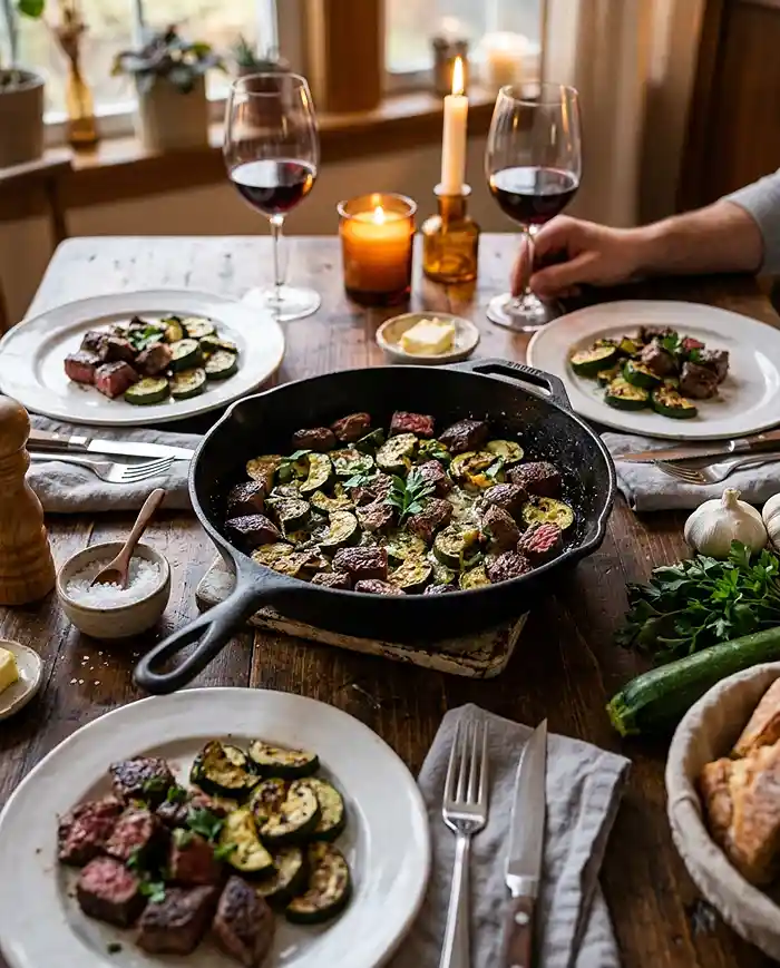 Garlic Butter Steak and Zucchini Skillet 4 one pan meal