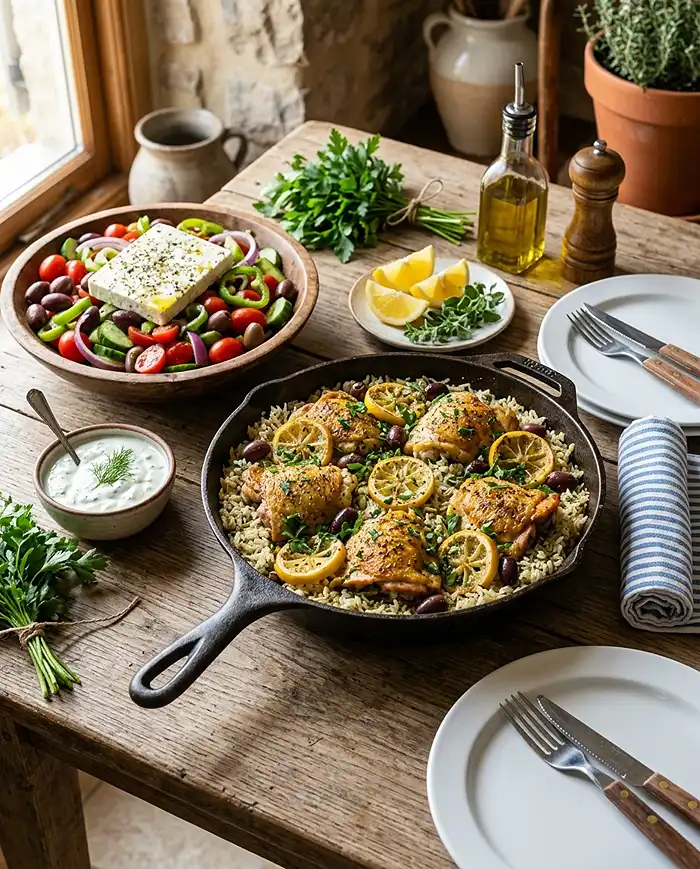 Gluten-Free Greek Lemon Chicken Rice Skillet 4 one pan meal