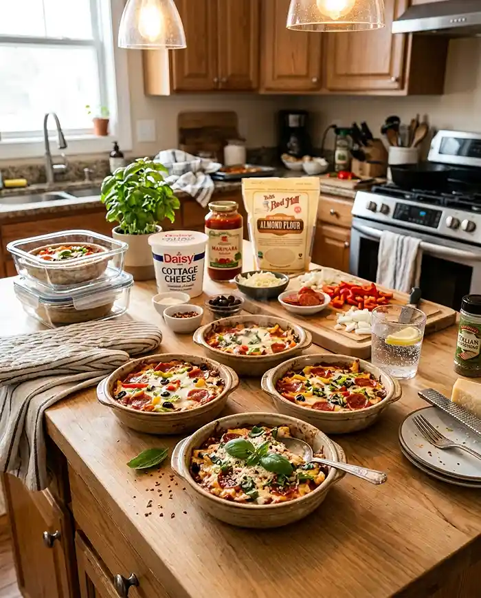 Gluten-Free Cottage Cheese Pizza Bowls 4 pizza meal prep
