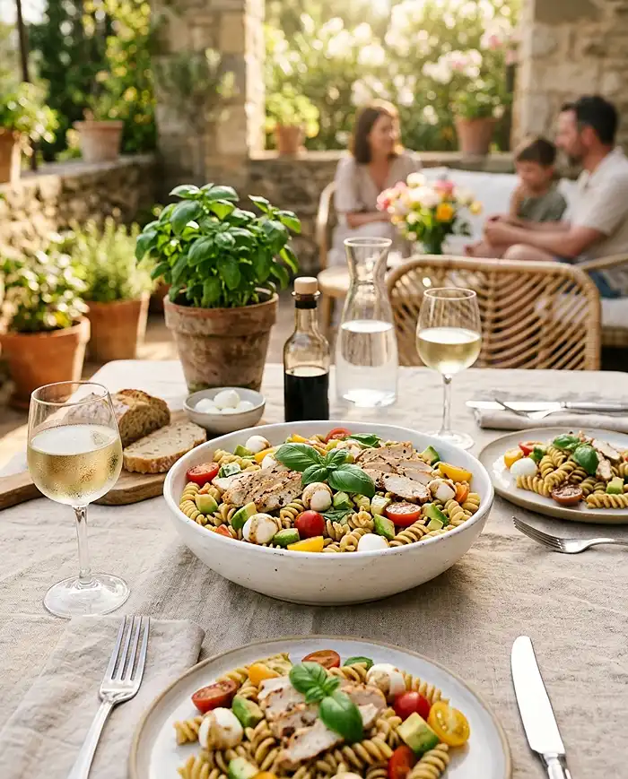 Gluten-Free Caprese Chicken Pasta Salad 4 summer lunch