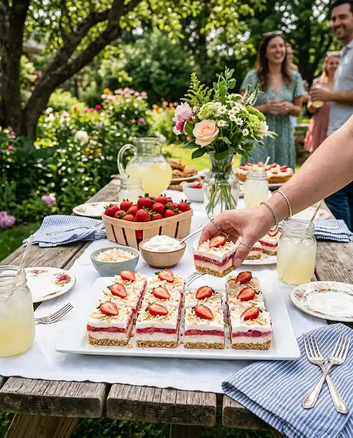 No-Bake Coconut Cream Strawberry Bars 4 summer party treat