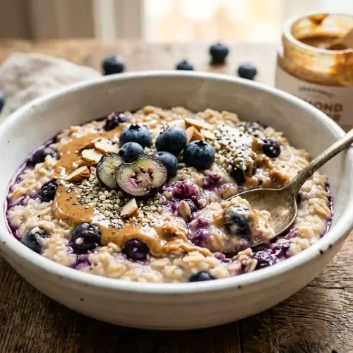 Blueberry Almond Butter Protein Oatmeal 5 Blueberry Almond Butter Protein Oatmeal