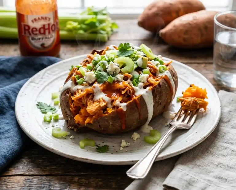 Buffalo Chicken Stuffed Sweet Potatoes