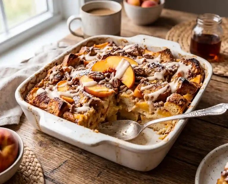 Cinnamon Peach Breakfast Bread Pudding