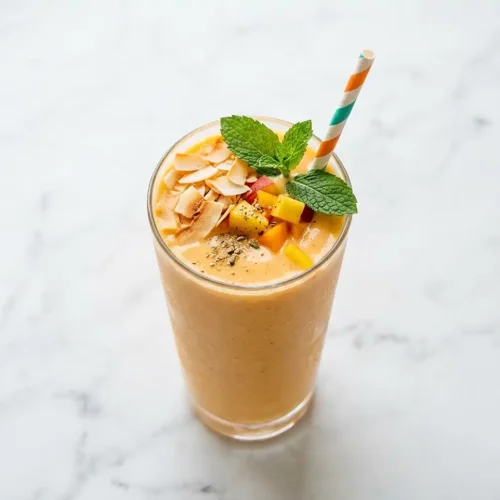 Gluten-Free Peach Mango Coconut Lassi