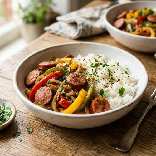 Gluten-Free Sausage Pepper Rice Bowls