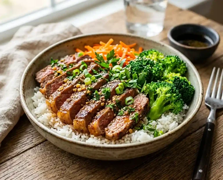 High-Protein GF Garlic Steak Rice Bowls