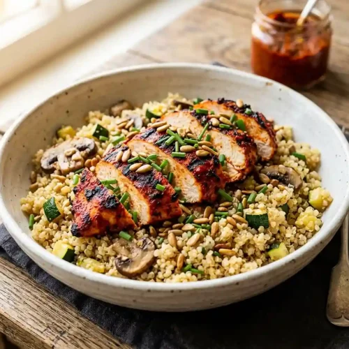 High-Protein GF Harissa Chicken Quinoa Bowls