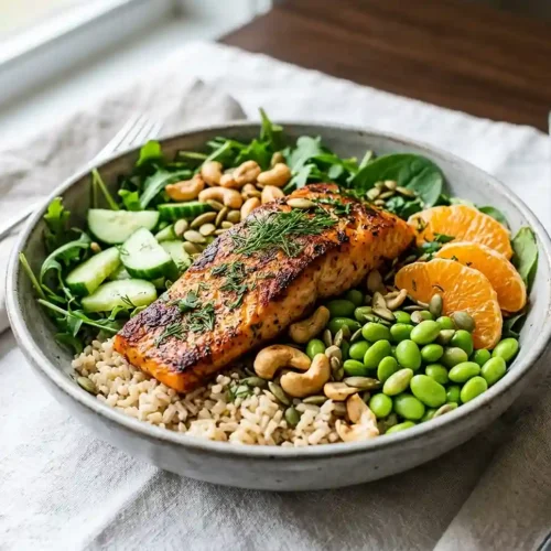 High-Protein GF Salmon Edamame Crunch Bowls