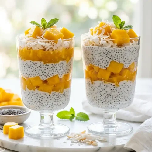Mango Coconut Protein Chia Parfait