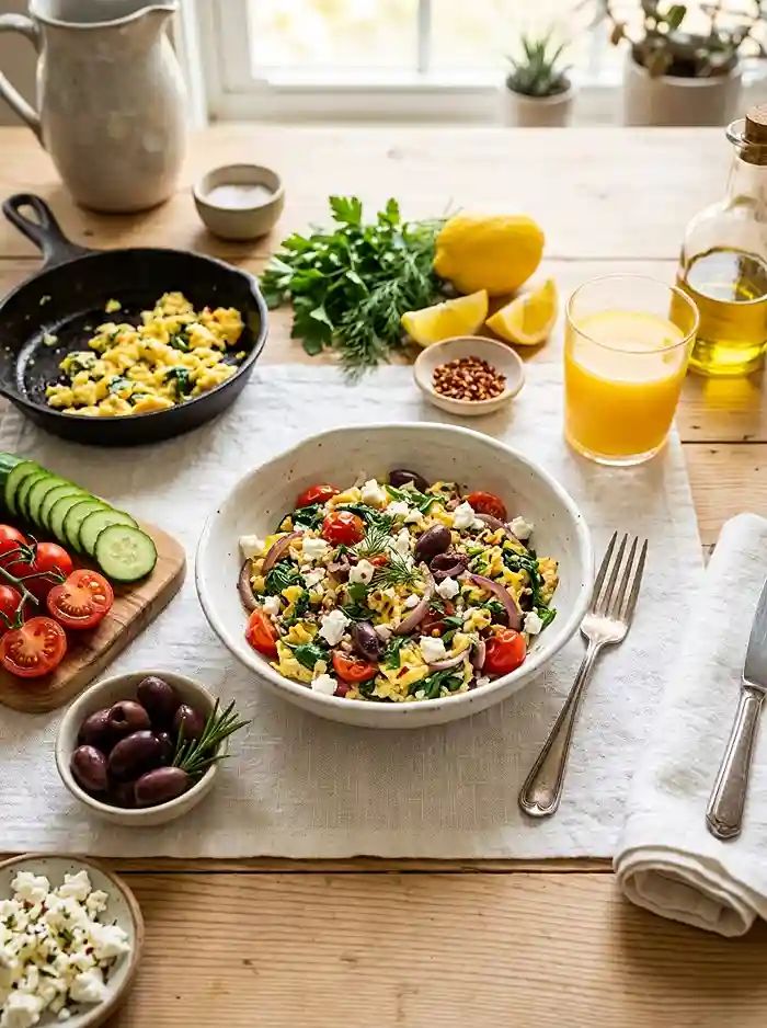 Gluten-Free Mediterranean Egg Scramble Bowl 4 Mediterranean breakfast bowl