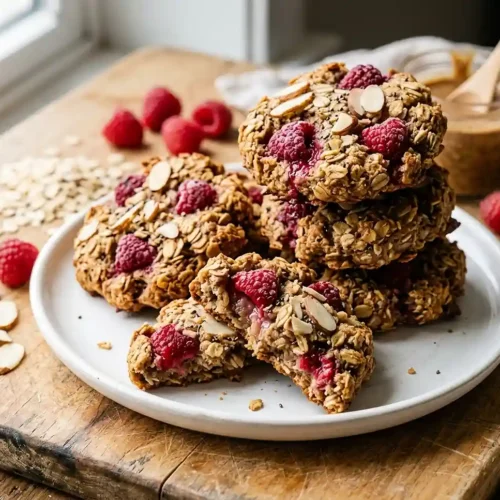 Raspberry Almond Freezer Breakfast Cookies