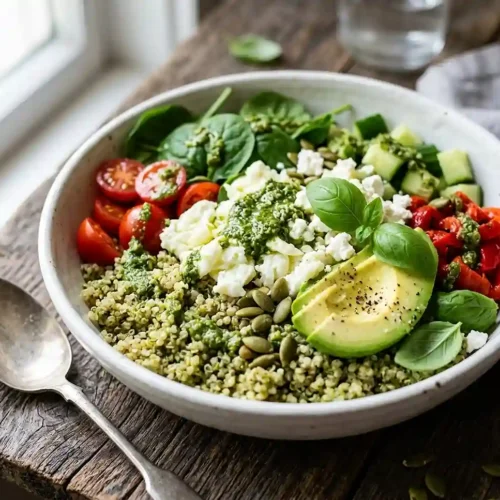 Savory Pesto Egg White Quinoa Bowl 5 Savory Pesto Egg White Quinoa Bowl