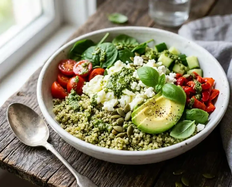 Savory Pesto Egg White Quinoa Bowl