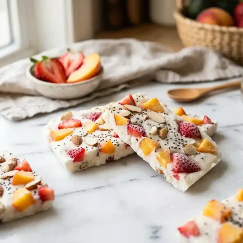 Strawberry Peach Frozen Yogurt Bark