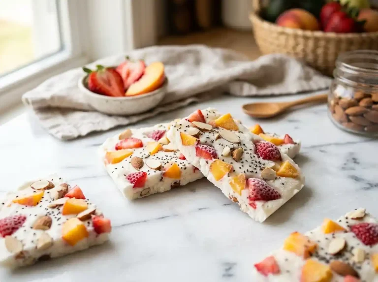 Strawberry Peach Frozen Yogurt Bark