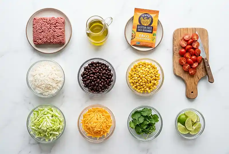 Gluten-Free Taco Bean Rice Bowls 2 budget taco rice bowls