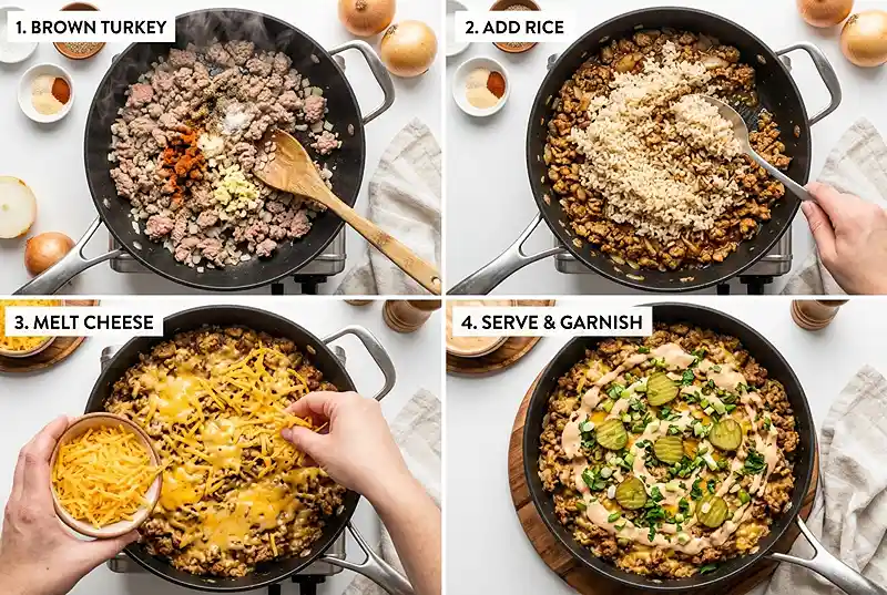 Gluten-Free Turkey Cheeseburger Rice Skillet 3 cheeseburger rice skillet