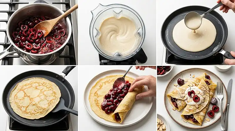 Gluten-Free Cherry Vanilla Protein Crepes 3 cherry breakfast