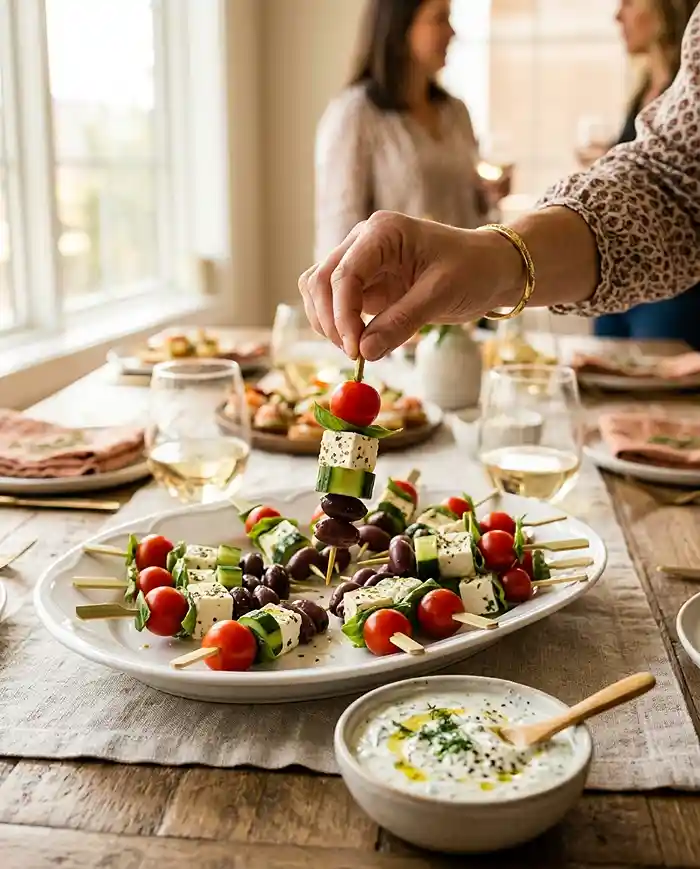 Greek Salad Skewers with Dill Dip 4 dill dip snack
