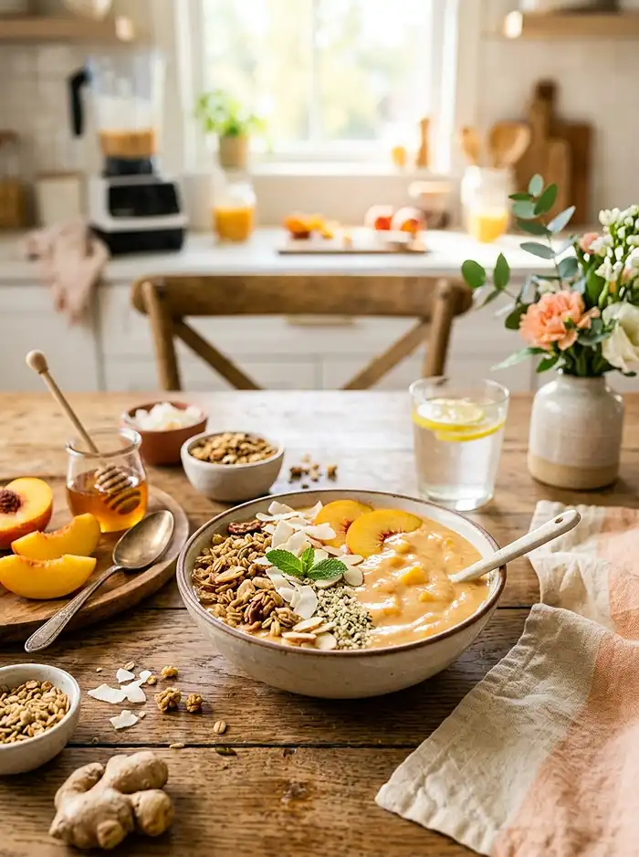 Gluten-Free Peach Ginger Smoothie Bowl 4 ginger breakfast