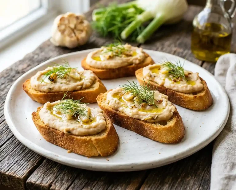 gluten-free Roasted Garlic White Bean Crostini