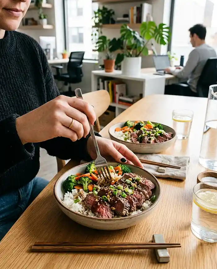 High-Protein GF Garlic Steak Rice Bowls 4 gluten-free beef lunch