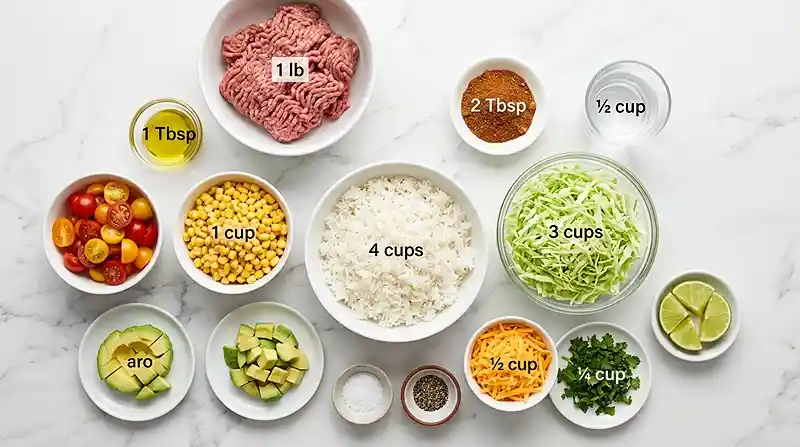 GF Crunchy Cabbage Taco Rice Bowls 2 gluten-free cabbage taco bowls