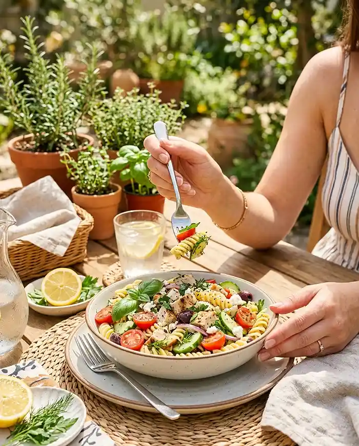 GF Lemon Herb Chicken Pasta Salad 4 gluten-free cold pasta salad