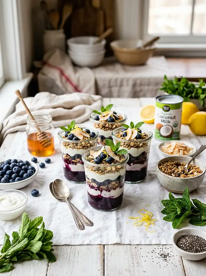 Gluten-Free Blueberry Coconut Cream Parfaits 4 gluten free dairy free parfaits