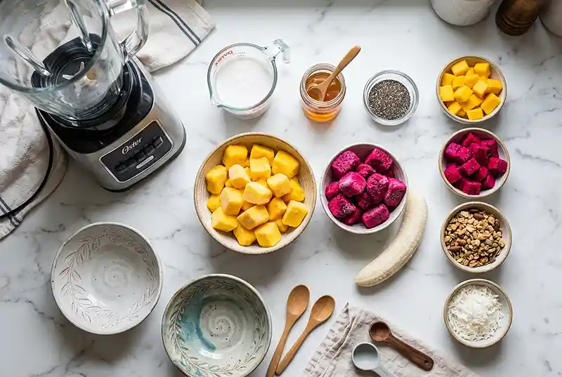 Mango Dragon Fruit Smoothie Bowl 2 gluten-free dairy-free smoothie bowl