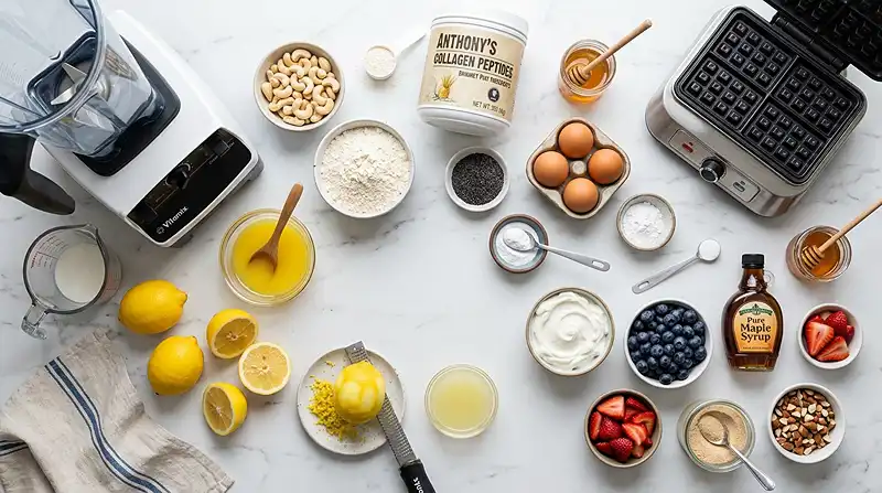 Lemon Poppy Seed Protein Waffles 2 gluten-free protein waffles